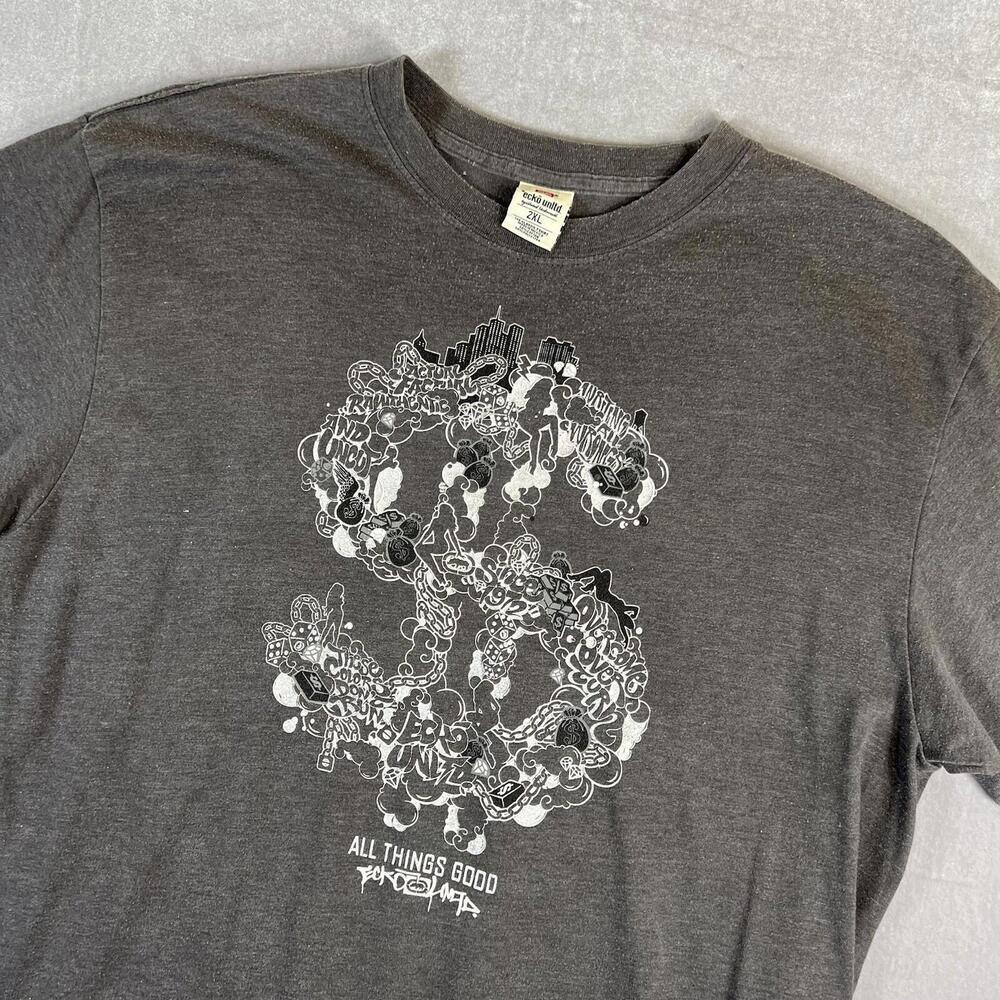 Vintage Y2K Ecko Unltd Dollar Graphic T Shirt Mens 2XL Gray All Things Good